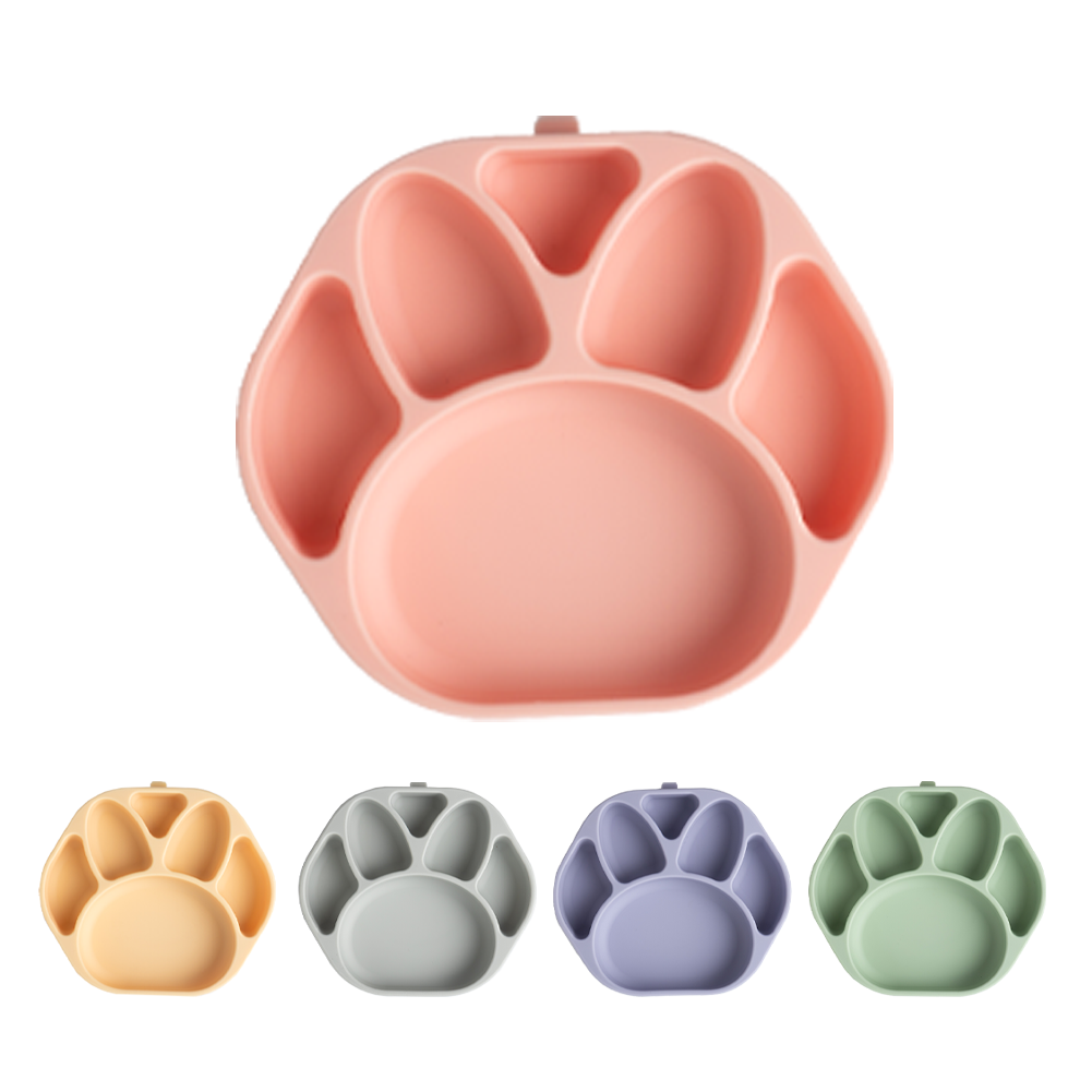 Non-Slip Baby Plate – Bear Paw (Pink)